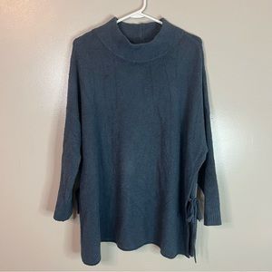 J. Jill Purejill Sweater Teal Mock Neck Side Tie Wool Blend Tunic Sz Pet…